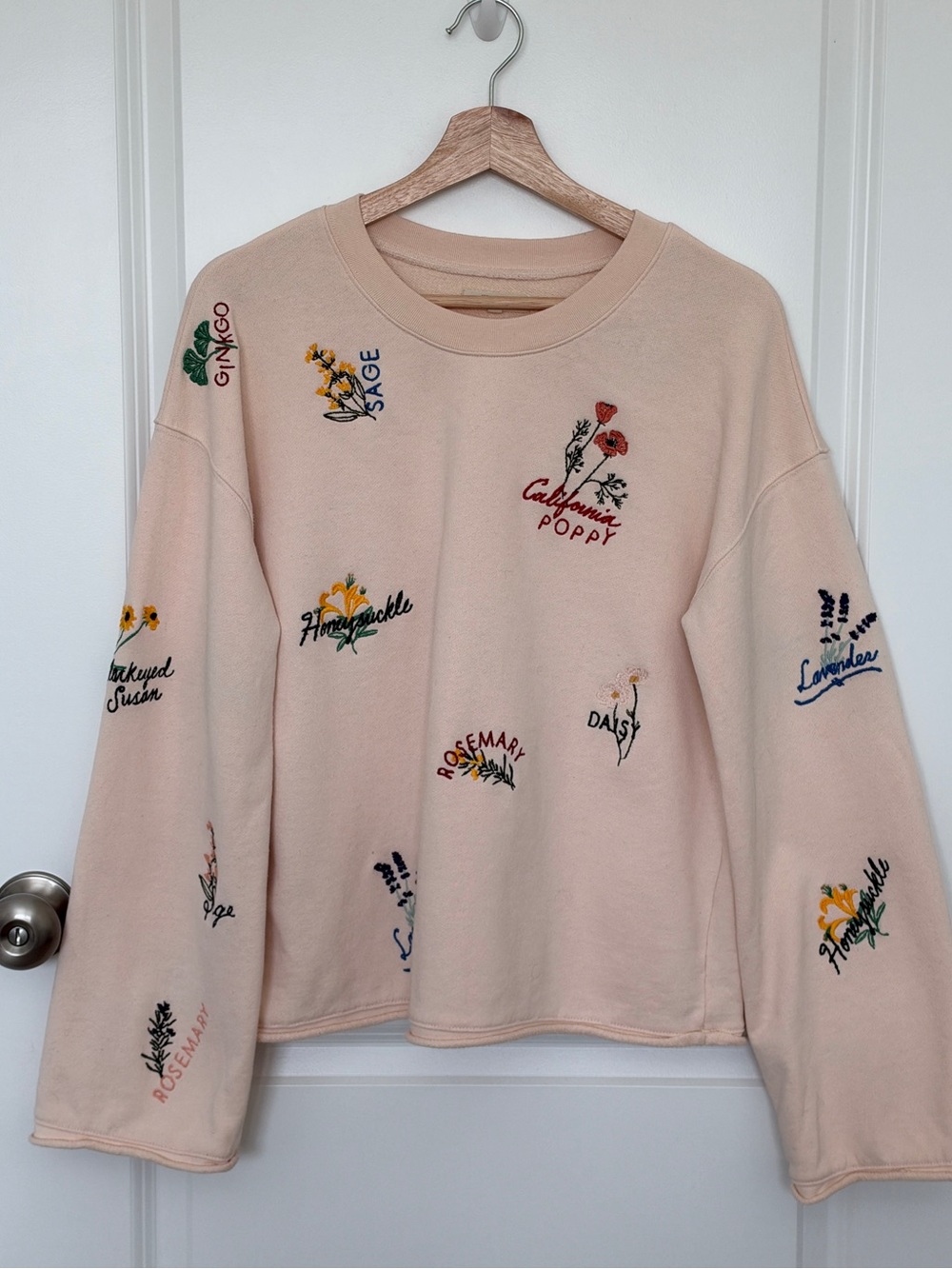 Madewell Botanical Embroidered Bell-Sleeve Sweatshirt